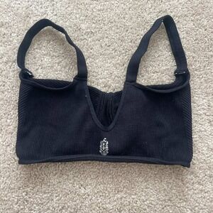 Free People Movement Black Ribbed V-Neck Seamless Bralette Sports Bra Crop Top
